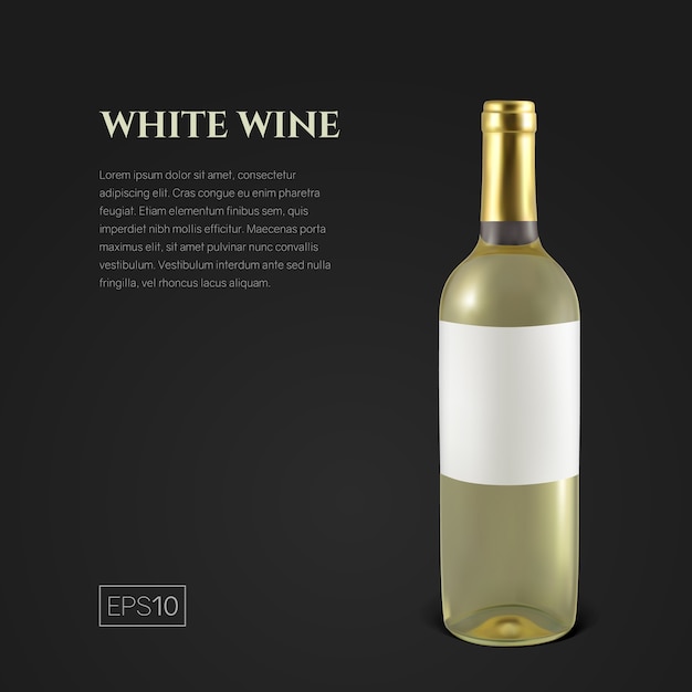 Fotorealistische Flasche Weißwein auf einem schwarzen Hintergrund.