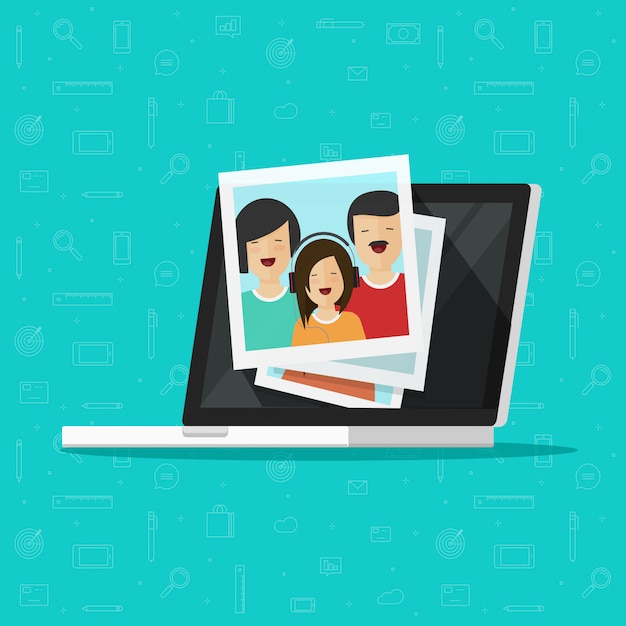 Fotos auf Laptop-Computer Bildschirm oder Multimedia Fotoalben Illustration