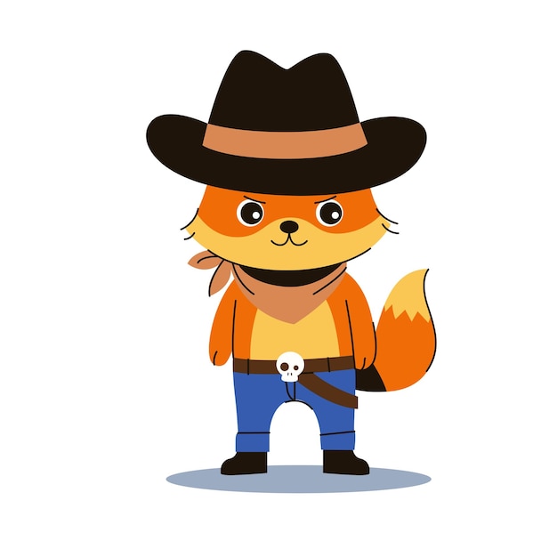 Vektor fox im cowboy-kostüm im flat-konzept-stil