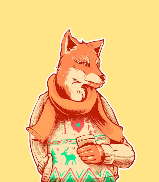 Vektor fox-kaffee-illustration. geeignet für t-shirt, print und merchandise-produkte