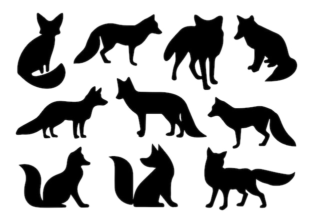 Vektor fox-silhouette set vektor-illustration isoliert auf weißem hintergrund