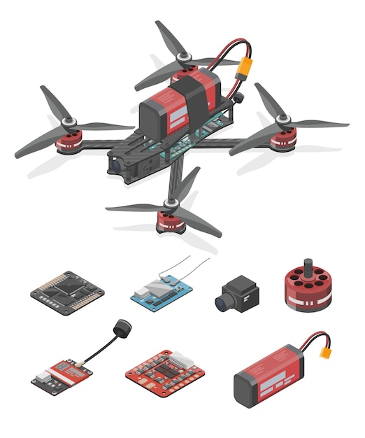 Vektor fpv drone racing freestyle rc drone teile element diy pro sportflug produktsystem hobby spielzeug