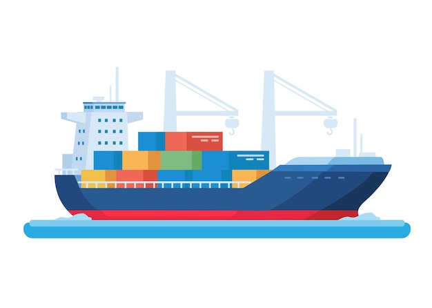 Fracht-Schiff-Transport-Industrie Flat-Design Cartoon-Illustration Vektor