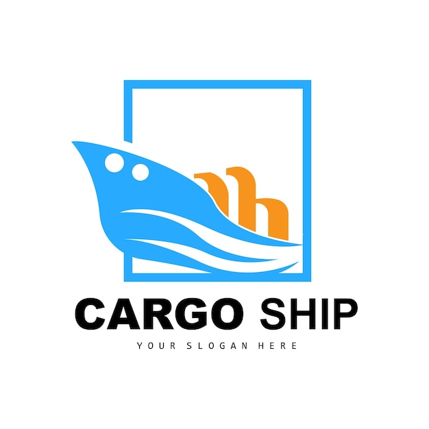 Frachtschiff-logo schnelles frachtschiff-vektor-segelboot-design für schiffshersteller unternehmen wasserstraße segeln marinefahrzeuge transportlogistik