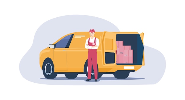 Frachtwagen mit an seiner Seite stehendem Lieferanten Vektorillustration
