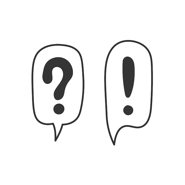 Fragezeichen Ausrufezeichen Sprache Blase Doodle Umriss-Vektor-Illustration