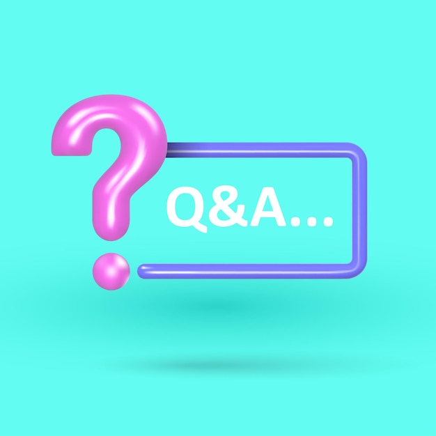 Fragezeichen mit Rahmen für Text-FAQ und Support. Moderne Vektor-3D-Illustration im Aufblasstil