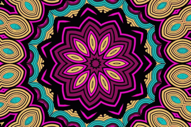 Fraktaler abstrakter Hintergrund mit einer ungewöhnlichen abstrakten Blume in der Mitte und einer fraktalen Verzierung in Form von Spiralen in einem Kreis