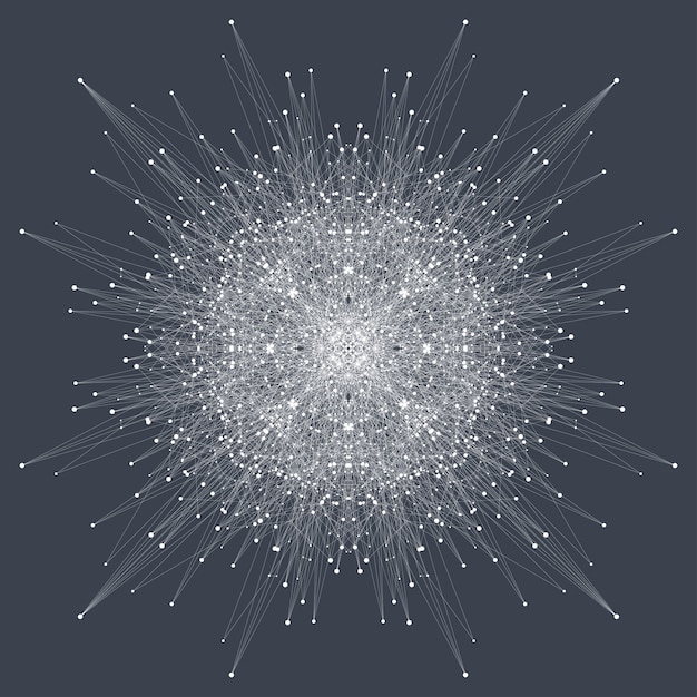 Fraktales element mit zusammengesetzten linien und punkten. big data-komplex. digitale datenvisualisierung.