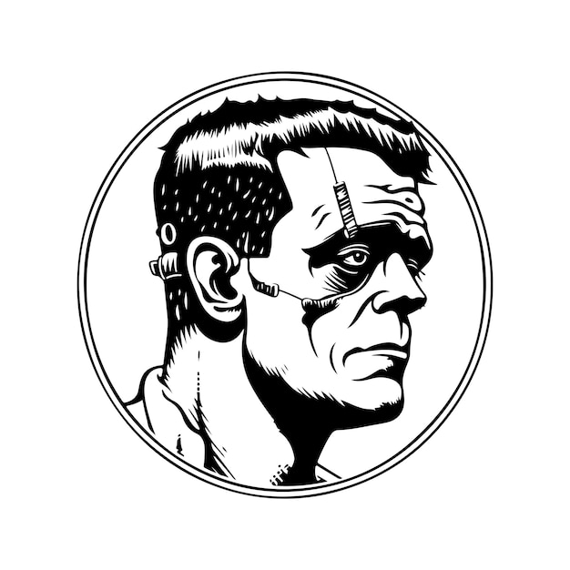 Frankenstein Vintage Logo Line Art Konzept schwarz-weiß handgezeichnete Illustration