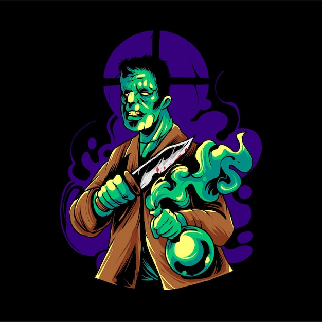 Frankenstein-Zombie-T-Shirt Illustration Premium-Vektor