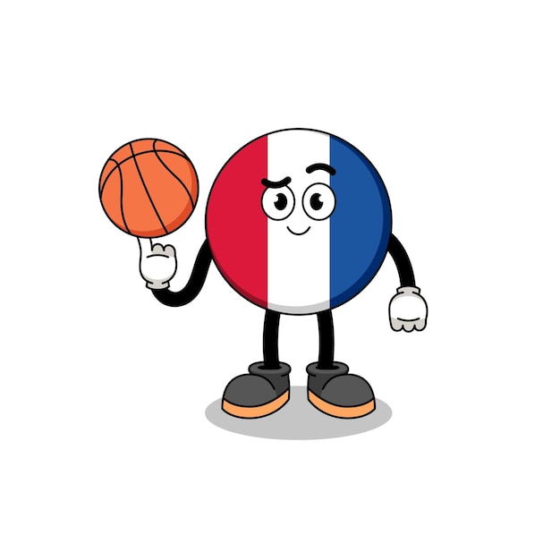 Frankreich-flaggenillustration als basketballspieler-charakterdesign