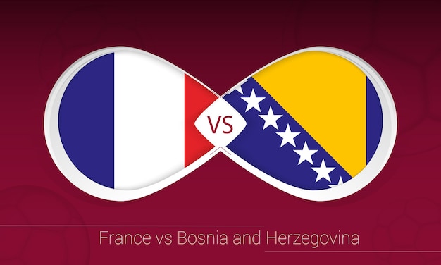 Frankreich gegen bosnien und herzegowina im fußballwettbewerb, gruppe d. versus-symbol auf fußballhintergrund.