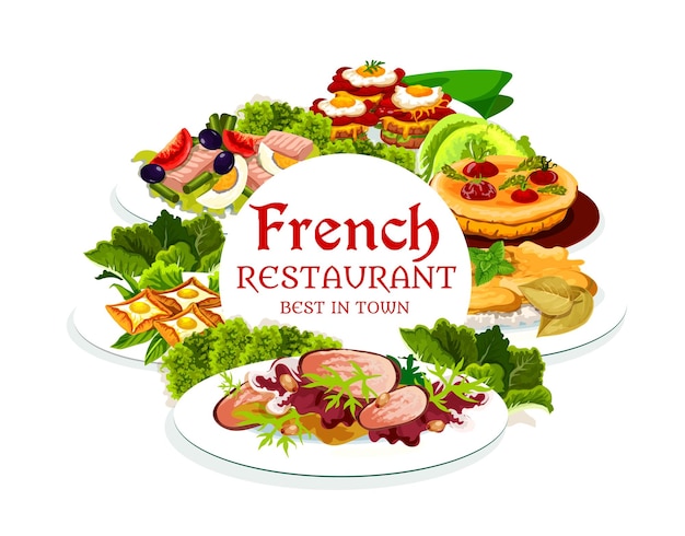 Frankreich-küche-nahrungsmittelvektor-rundrahmenplakat