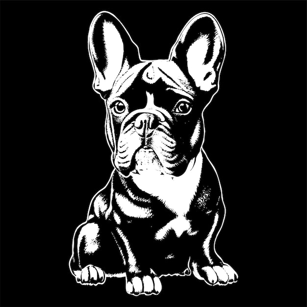 Französische bulldogge clip art vektor handgezeichnete schwarz-weiß-zeichnung des hundes