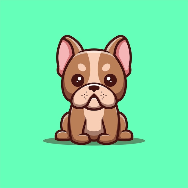 Französische bulldogge, die glückliches nettes kreatives kawaii-karikatur-maskottchen-logo sitzt