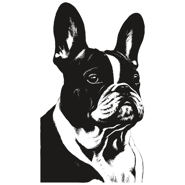 Französische bulldogge handgezeichnete vektorclipart schwarz-weiß-zeichnung des hundes