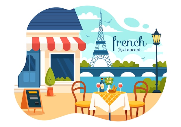 Französische Küche Restaurant Illustration mit verschiedenen traditionellen oder nationalen Speisen von Frankreich