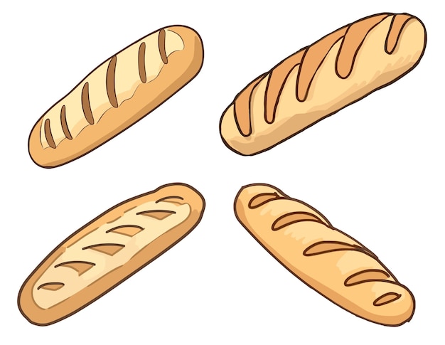 Französisches brot weißer hintergrund isolierte illustration minimaler flipart-vektorstil