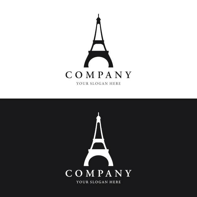 Französisches Eiffelturmgebäude und hoher Turm Logo-DesignMit bearbeitbarer Vektorillustration