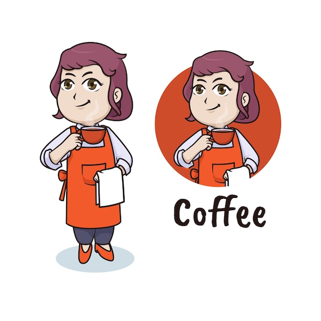 Frau barista-charakter, kaffee-maskottchen-logo-design