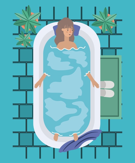 Frau, die ein badewannenvektor-illustrationsdesign nimmt