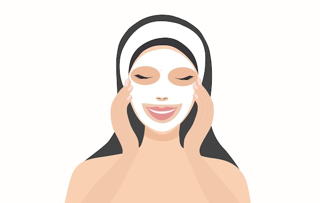 Frau, die eine Gesichtsmaske anwendet Vektorillustration Hautpflege Schönheitsbehandlungskonzept
