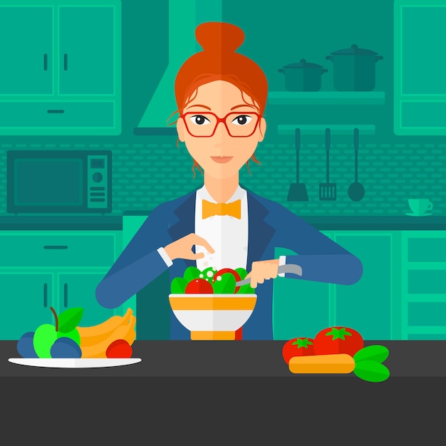 Frau, die Mahlzeit kocht.