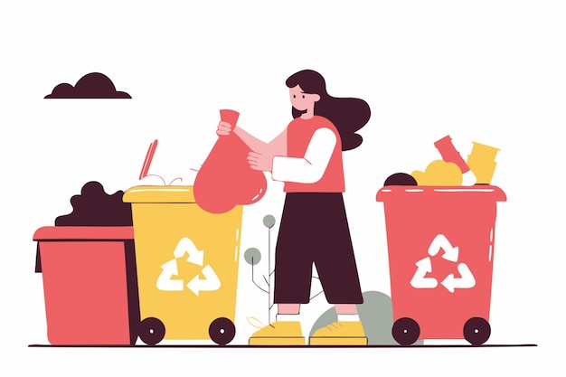 Frau, die Müll sortiert, umweltfreundlicher Lebensstil, Abfallwirtschaft, Recyclingkonzept