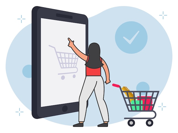 Frau, die Online-Shopping-Illustrationen macht