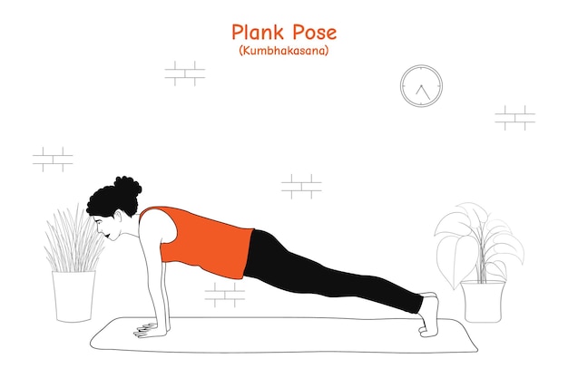 Frau, die yoga asana plank pose oder kumbhakasana tut