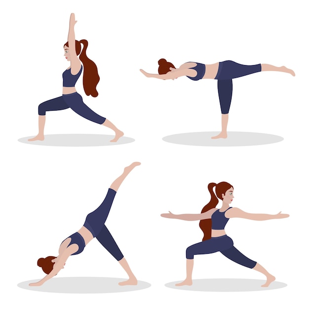 Frau, die Yoga ausübt Vektorillustration in der flachen Karikaturart-Konzeptillustration für gesundes l