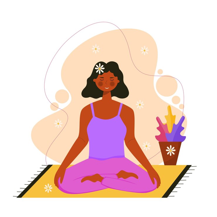 Vektor frau, die zu hause meditiert. mädchen machen yoga.