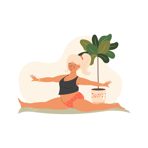 Frau, die zu hause yoga macht selbstzeit-konzeptillustration