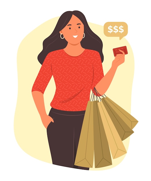 Frau genießen Shopping-Konzept Illustration