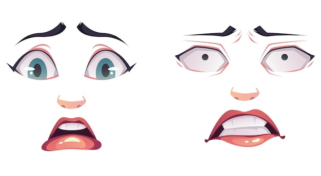 Frau gesicht charakter avatar ausdruck augen lippen mund emotionen konzept grafikdesign element