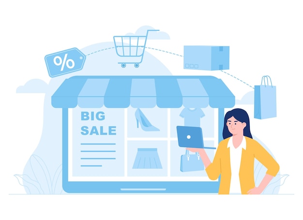 Frau im Online-Shop Trending Konzept flache Illustration