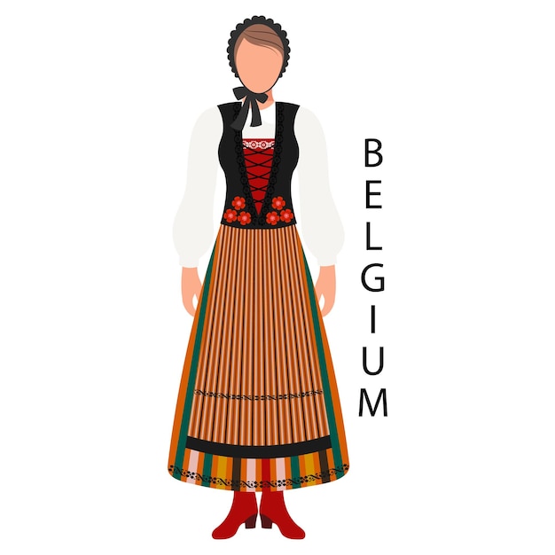 Vektor frau in belgischem volkskostüm und kopfbedeckung kultur und traditionen belgiens illustrationsvektor