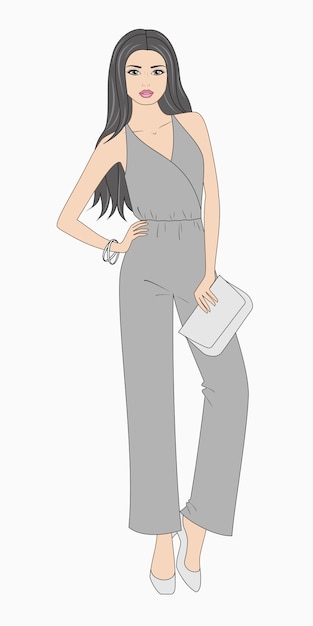 Frau in einem Sommeroverall Modevektorillustration