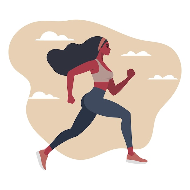Frau in Sportbekleidung läuft flach Cartoon Vektor-Illustration