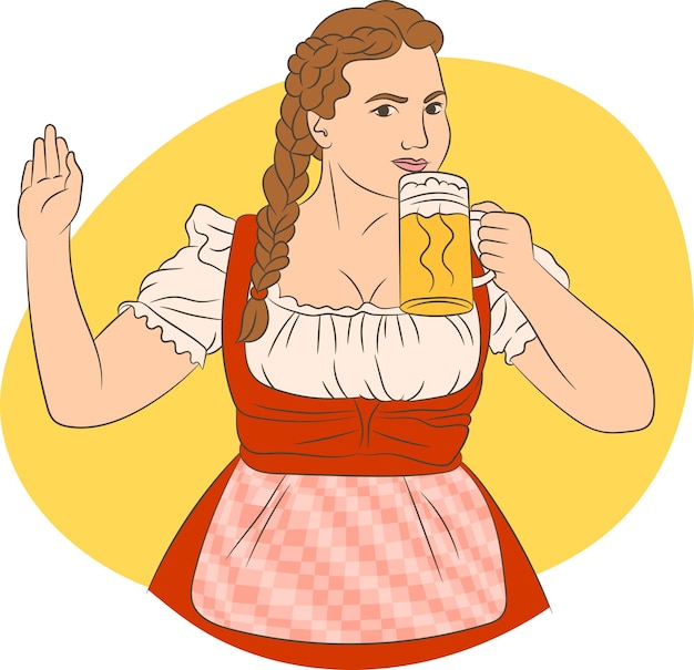 Frau in traditioneller bayerischer tracht hält ein bierglas oktoberfest-illustration