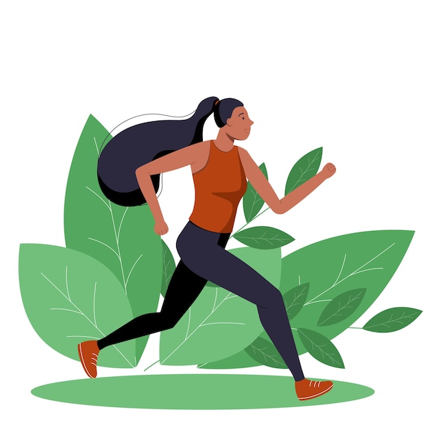 Frau läuft im Freien gesunde Lebensweise und Fitness-Illustration