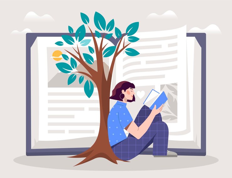 Vektor frau liest buch