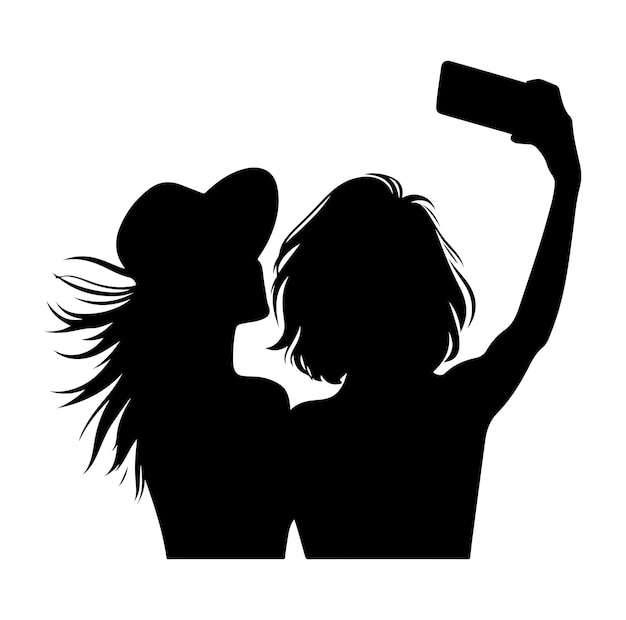 Vektor frau macht ein selfie-vektor-silhouette-selfie in schwarzer farbe