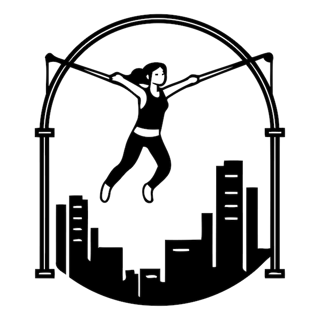 Vektor frau macht pullups in der stadt flach-stil-vektor-illustration