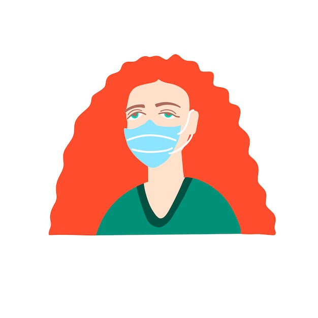 Frau mit leuchtend roten haaren in einer medizinischen maske