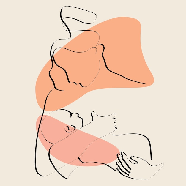 Frau mit neugeborener Linienkunst