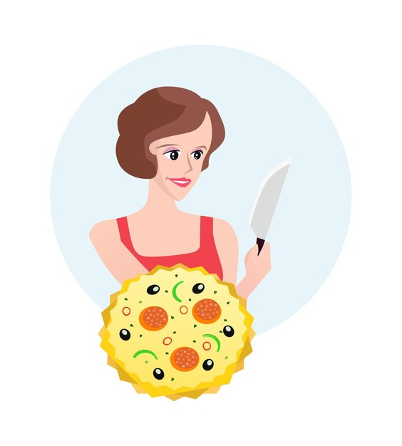 Frau mit pizza