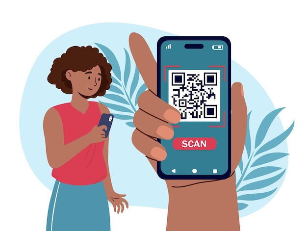 Frau mit QR-Code-Vektorkonzept