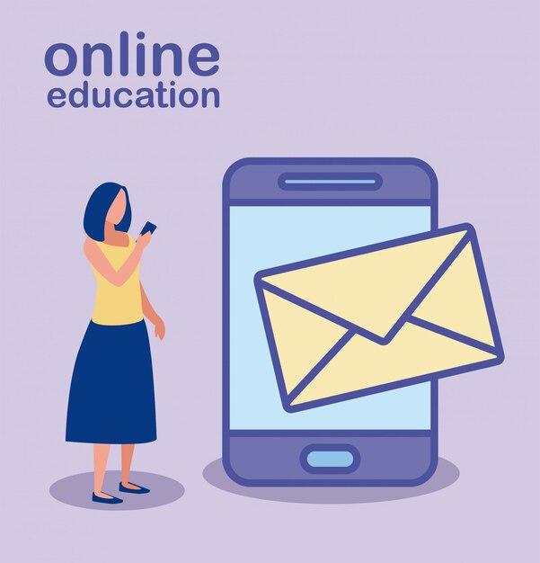 Frau mit smartphone online-bildung